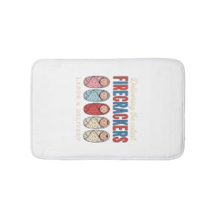 Labor & Delivery Firecrackers Cute Baby Nurse Desi Bath Mat