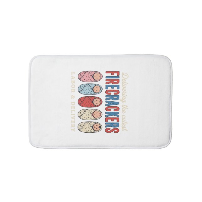 Labor & Delivery Firecrackers Cute Baby Nurse Desi Bath Mat (Front)