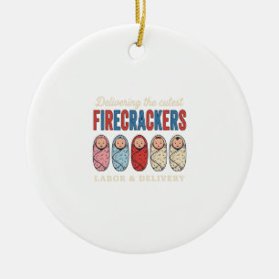 Labor & Delivery Firecrackers Cute Baby Nurse Desi Ceramic Ornament