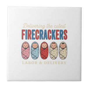 Labor & Delivery Firecrackers Cute Baby Nurse Desi Ceramic Tile