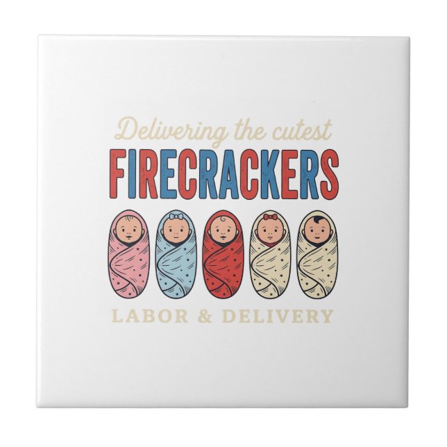 Labor & Delivery Firecrackers Cute Baby Nurse Desi Ceramic Tile (Front)