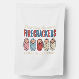 Labor & Delivery Firecrackers Cute Baby Nurse Desi House Flag