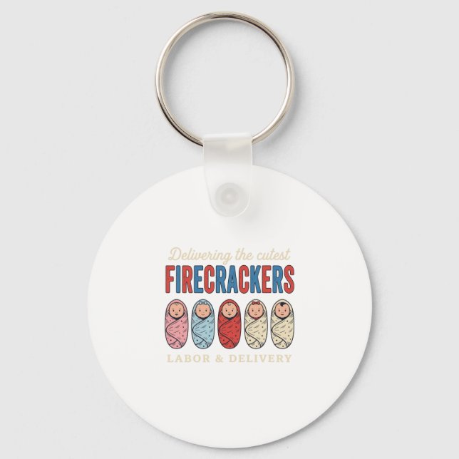 Labor & Delivery Firecrackers Cute Baby Nurse Desi Keychain (Front)