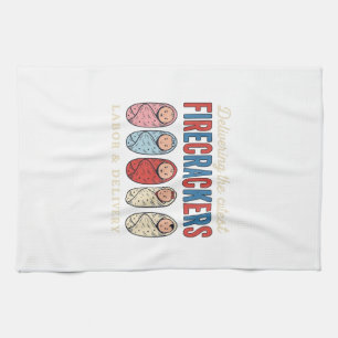 Labor & Delivery Firecrackers Cute Baby Nurse Desi Kitchen Towel
