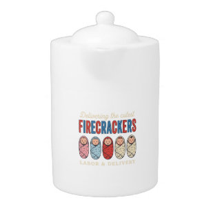 Labor & Delivery Firecrackers Cute Baby Nurse Desi Teapot