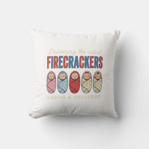 Labor & Delivery Firecrackers Cute Baby Nurse Desi Throw Pillow