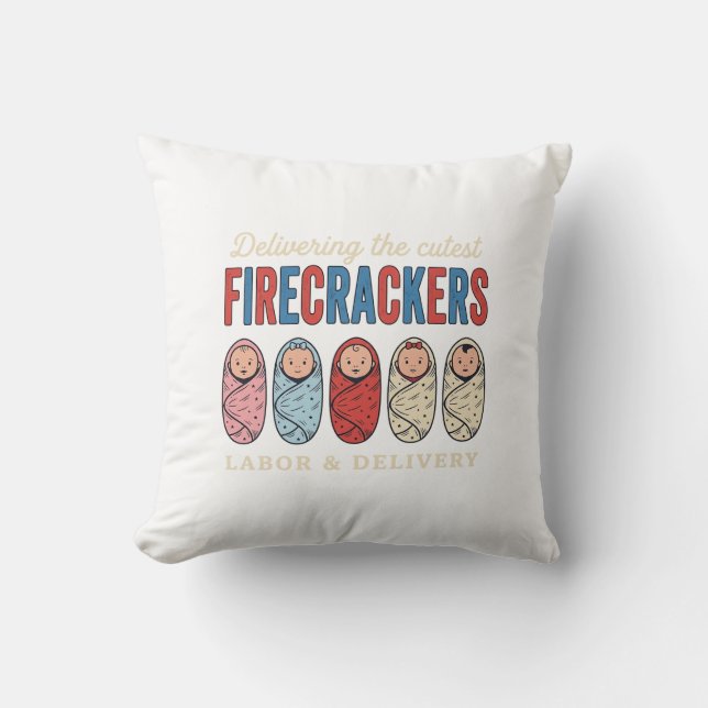 Labor & Delivery Firecrackers Cute Baby Nurse Desi Throw Pillow (Front)