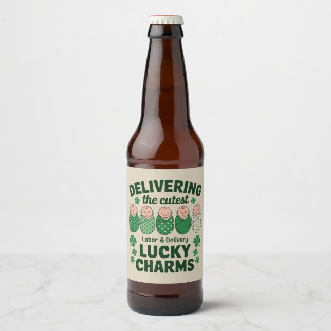 Labor & Delivery Lucky Charm Nurse Shamrock  Beer Bottle Label (Front)