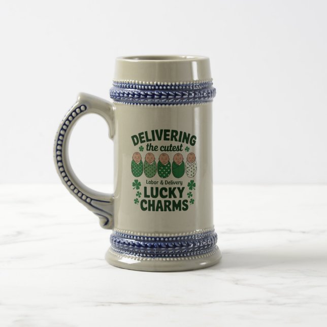 Labor & Delivery Lucky Charm Nurse Shamrock  Beer Stein (Left)