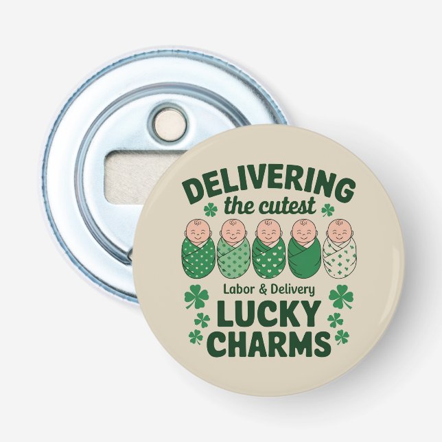 Labor & Delivery Lucky Charm Nurse Shamrock  Bottle Opener (Front)