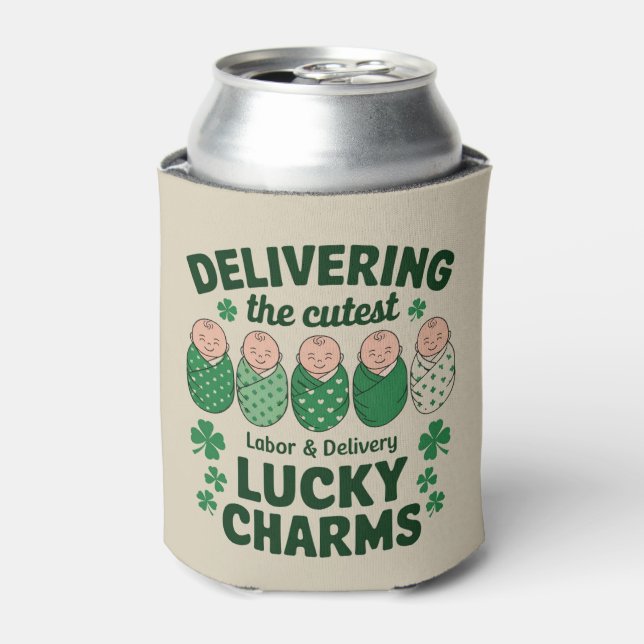 Labor & Delivery Lucky Charm Nurse Shamrock  Can Cooler (Can Front)