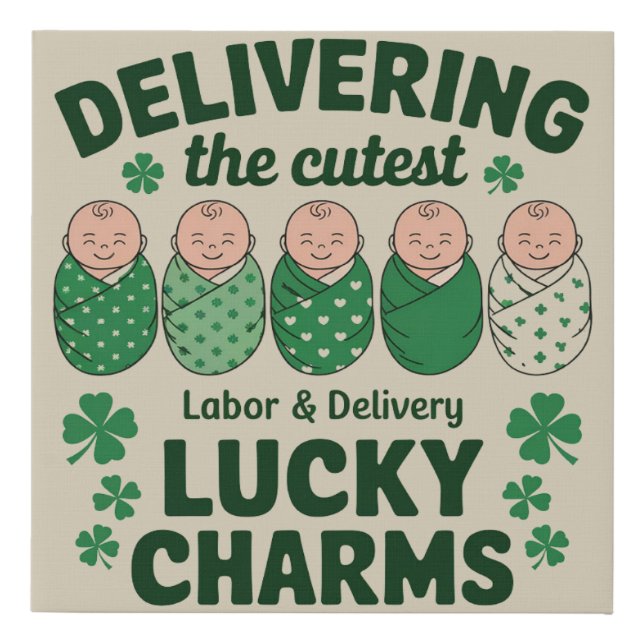 Labor & Delivery Lucky Charm Nurse Shamrock  Faux Canvas Print (Front)