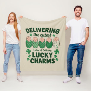 Labor & Delivery Lucky Charm Nurse Shamrock  Fleece Blanket
