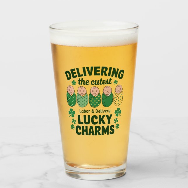 Labor & Delivery Lucky Charm Nurse Shamrock  Glass (Front Filled)