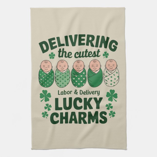 Labor & Delivery Lucky Charm Nurse Shamrock  Kitchen Towel (Vertical)