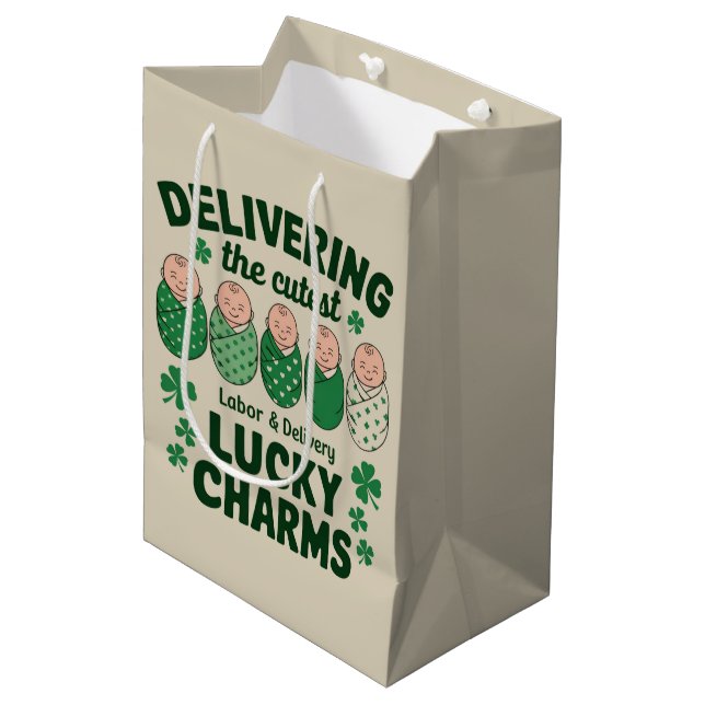 Labor & Delivery Lucky Charm Nurse Shamrock  Medium Gift Bag (Front Angled)