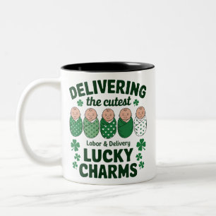 Labor & Delivery Lucky Charm Nurse Shamrock Two-Tone Coffee Mug