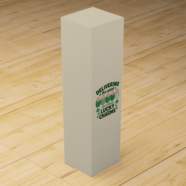 Labor & Delivery Lucky Charm Nurse Shamrock  Wine Box (Front)