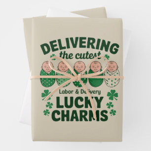 Labor & Delivery Lucky Charm Nurse Shamrock Wrapping Paper Sheets