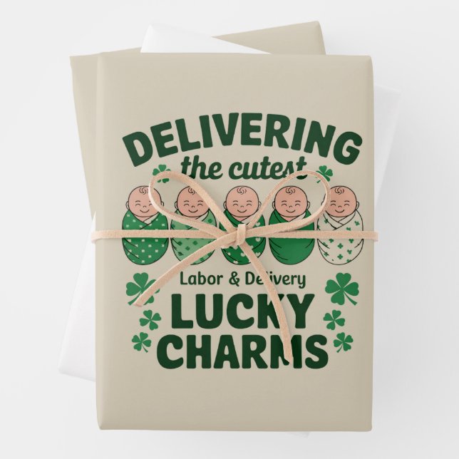 Labor & Delivery Lucky Charm Nurse Shamrock  Wrapping Paper Sheets (In situ)