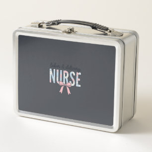 Labor & Delivery Nurse Floral Bow Vintage Shirt De Metal Lunch Box
