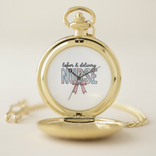 Labor & Delivery Nurse Floral Bow Vintage Shirt De Pocket Watch