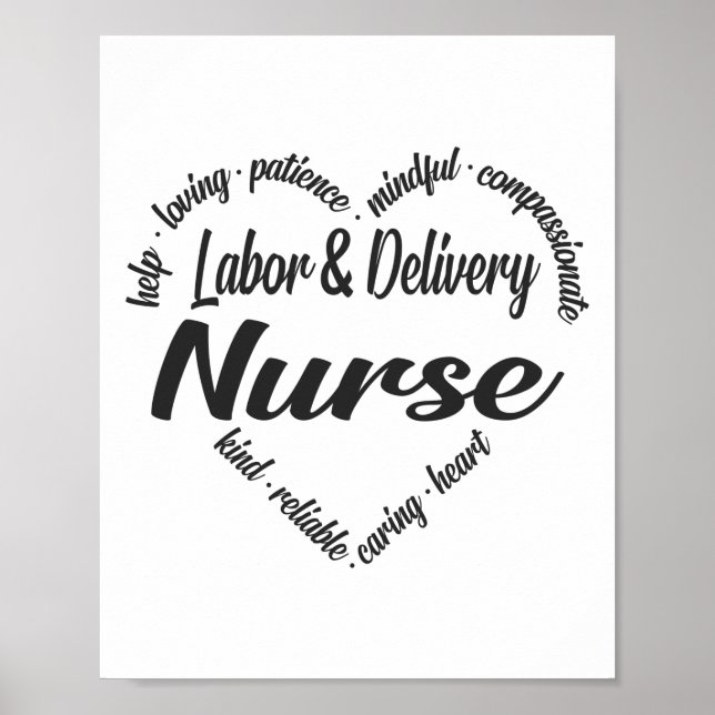Labor & Delivery Nurse Heart Word Cloud Poster (Front)