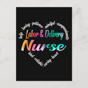 Labor & Delivery Nurse Heart Word Cloud Watercolor Holiday Postcard