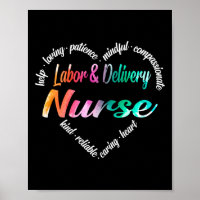 Labor & Delivery Nurse Heart Word Cloud Watercolor