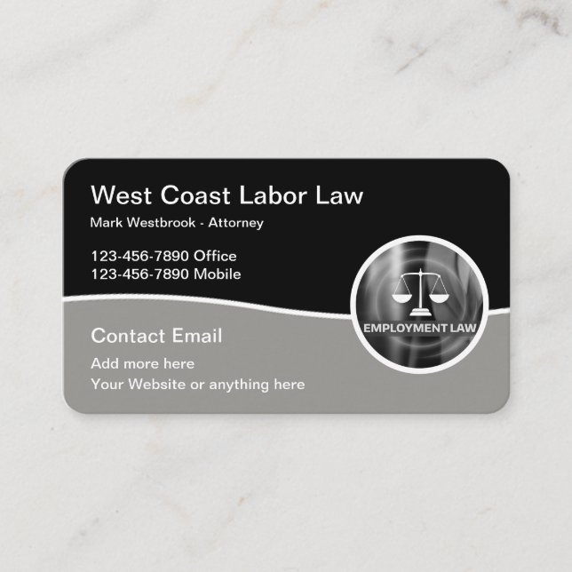 Labor Law Office Attorney Business Cards (Front)