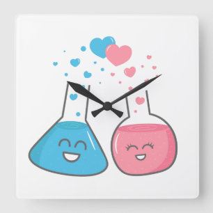 Laboratory flasks in love, we've got chemistry square wall clock