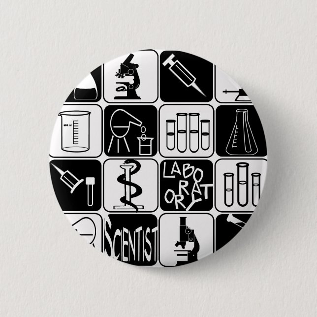 LABORATORY SCIENTIST SYMBOLS AND TOOLS PINBACK BUTTON (Front)