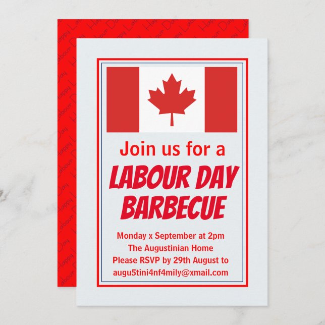 LABOUR DAY BBQ BARBECUE Canada Flag Customized Invitation (Front/Back)
