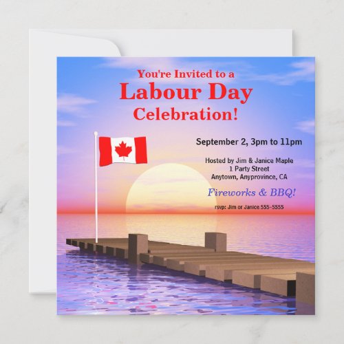 Labour Day Party Canadian Flag on Dock Invitation