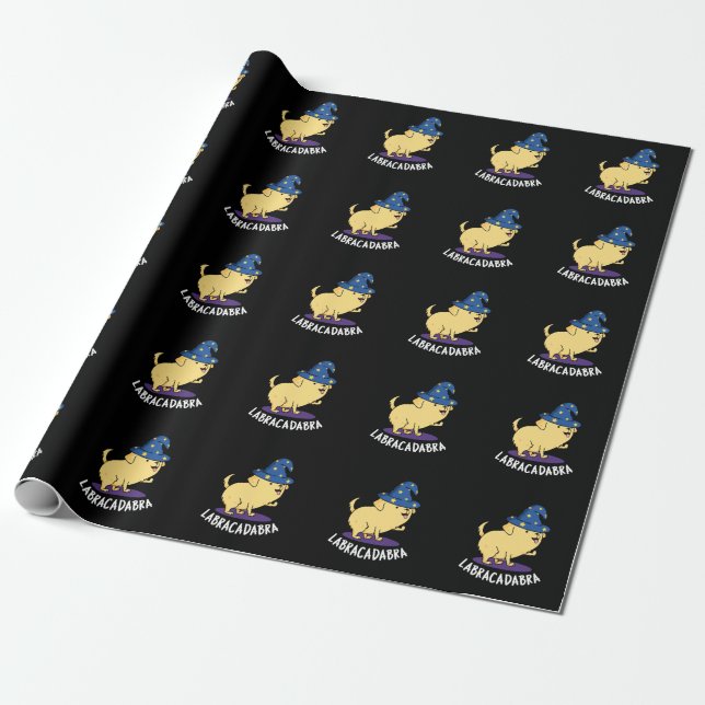 Labra-cadabra Funny Labrador Dog Pun Dark BG Wrapping Paper (Unrolled)