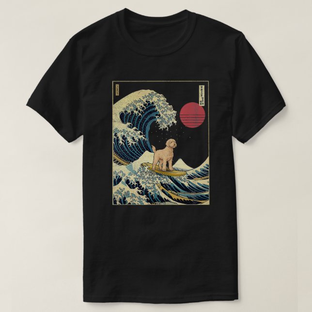 Labradle Japanese Kanagawa Wave Funny Surf Dog  T-Shirt (Design Front)