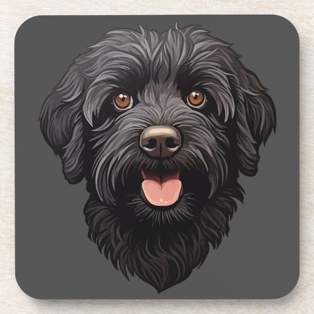 Labradoodle Black Dog Beverage Coaster (Front)