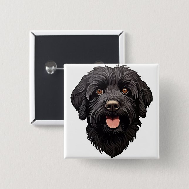 Labradoodle Black Dog Button (Front & Back)