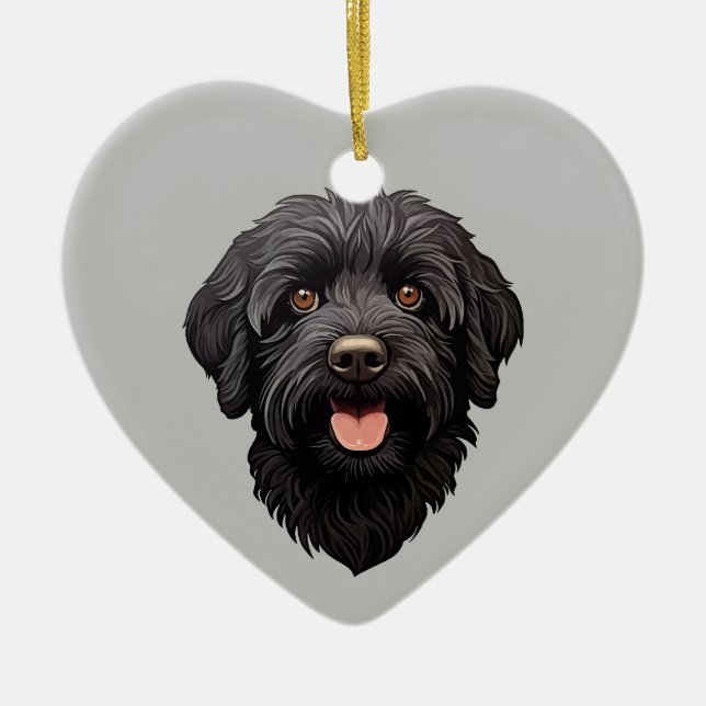 Labradoodle Black Dog Ceramic Ornament (Front)