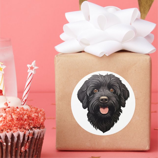Labradoodle Black Dog Classic Round Sticker (Party)