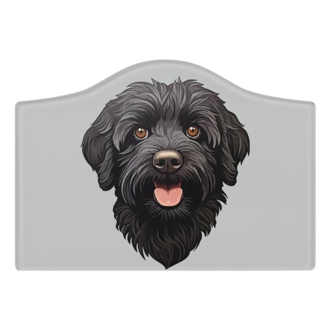 Labradoodle Black Dog Door Sign (Small Crest Front)