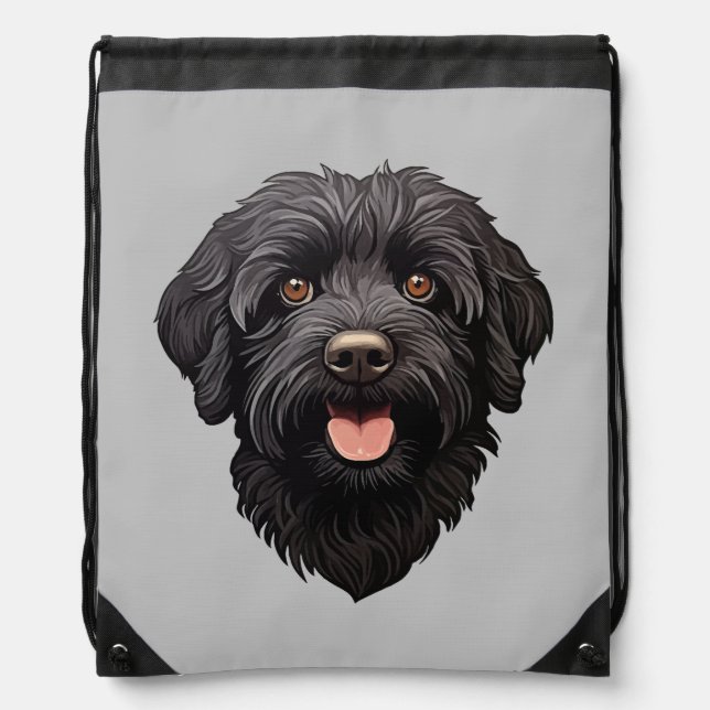 Labradoodle Black Dog Drawstring Bag (Front)