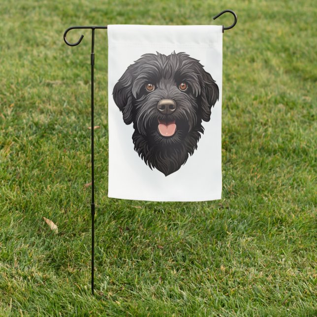 Labradoodle Black Dog Garden Flag (In SItu)