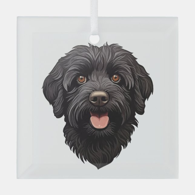 Labradoodle Black Dog Glass Ornament (Front)