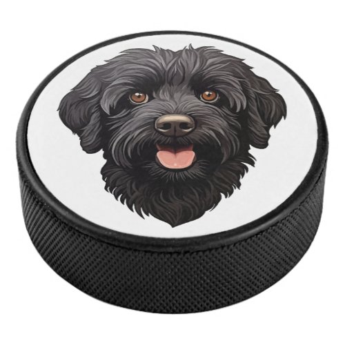 Labradoodle Black Dog Hockey Puck