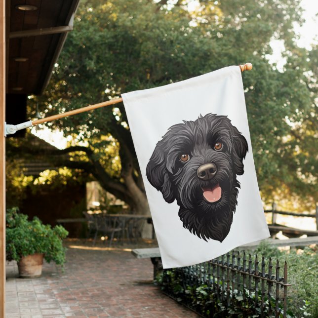 Labradoodle Black Dog House Flag (In SItu)