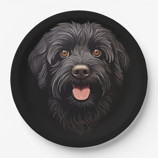 Labradoodle Black Dog Paper Plates (Front)