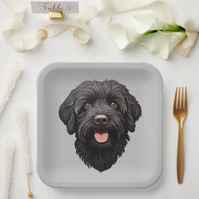 Labradoodle Black Dog Paper Plates (Wedding)