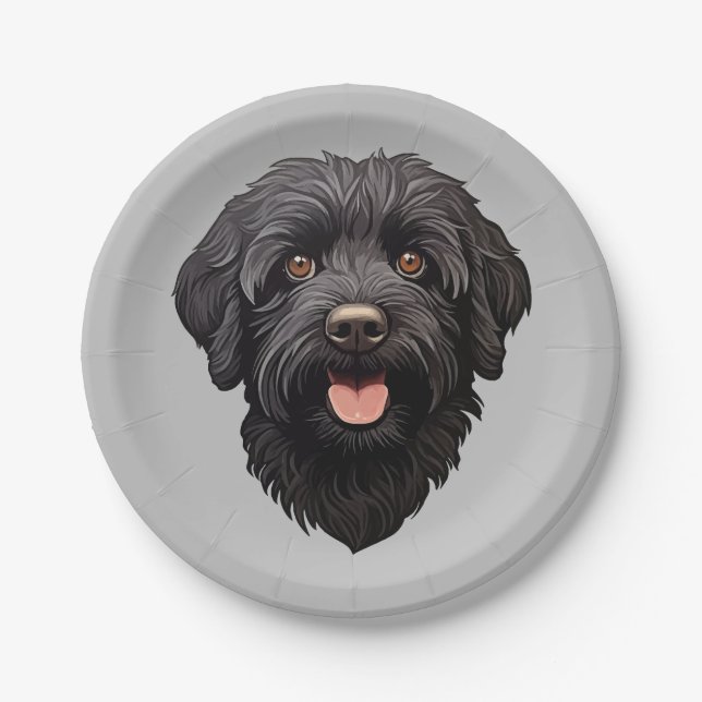 Labradoodle Black Dog Paper Plates (Front)