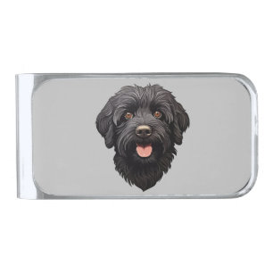 Labradoodle Black Dog Silver Finish Money Clip